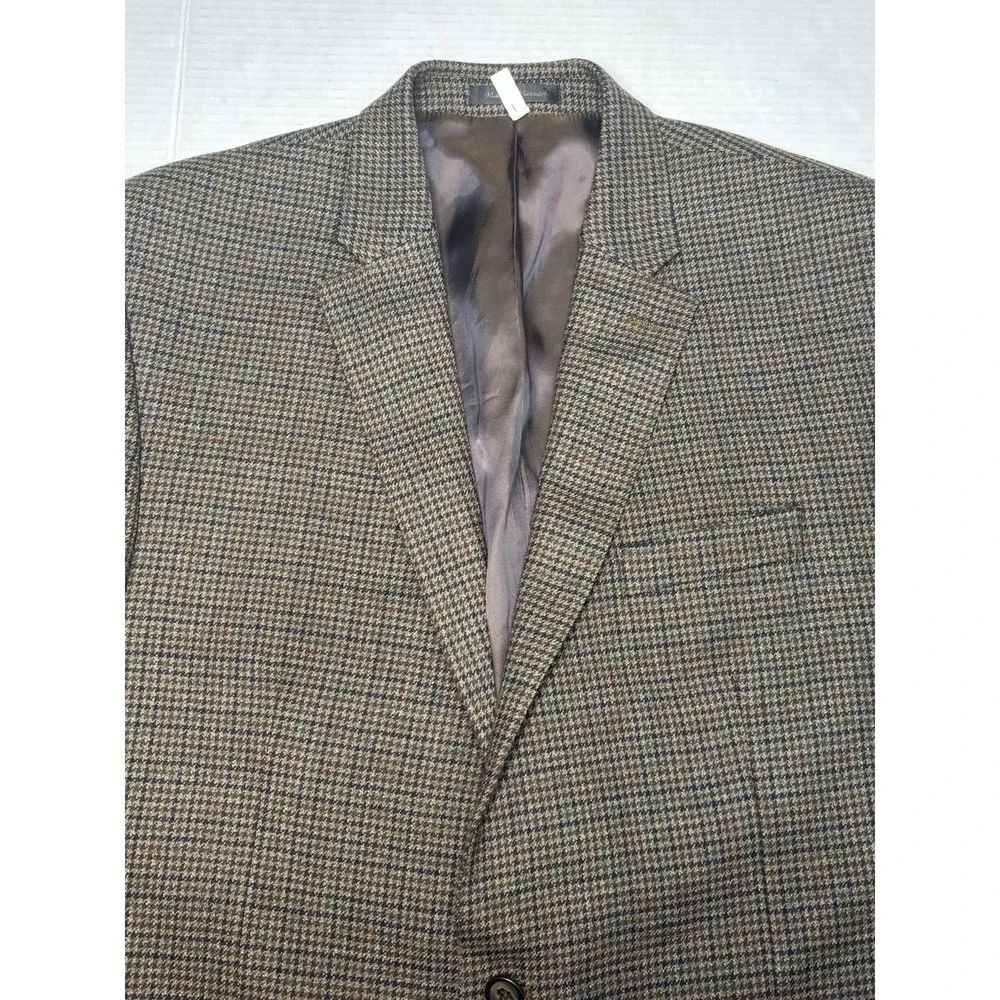 Vintage Lauren‎ Ralph Lauren 48L Wool Sport Coat Blazer Brown Houndstooth Jacket